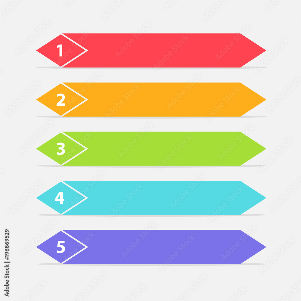 Vector One Two Three Four Five steps, progress or ranking banners with colorful tags. Vector One Two Three Four Five steps, progress or ranking banners with colorful tags.