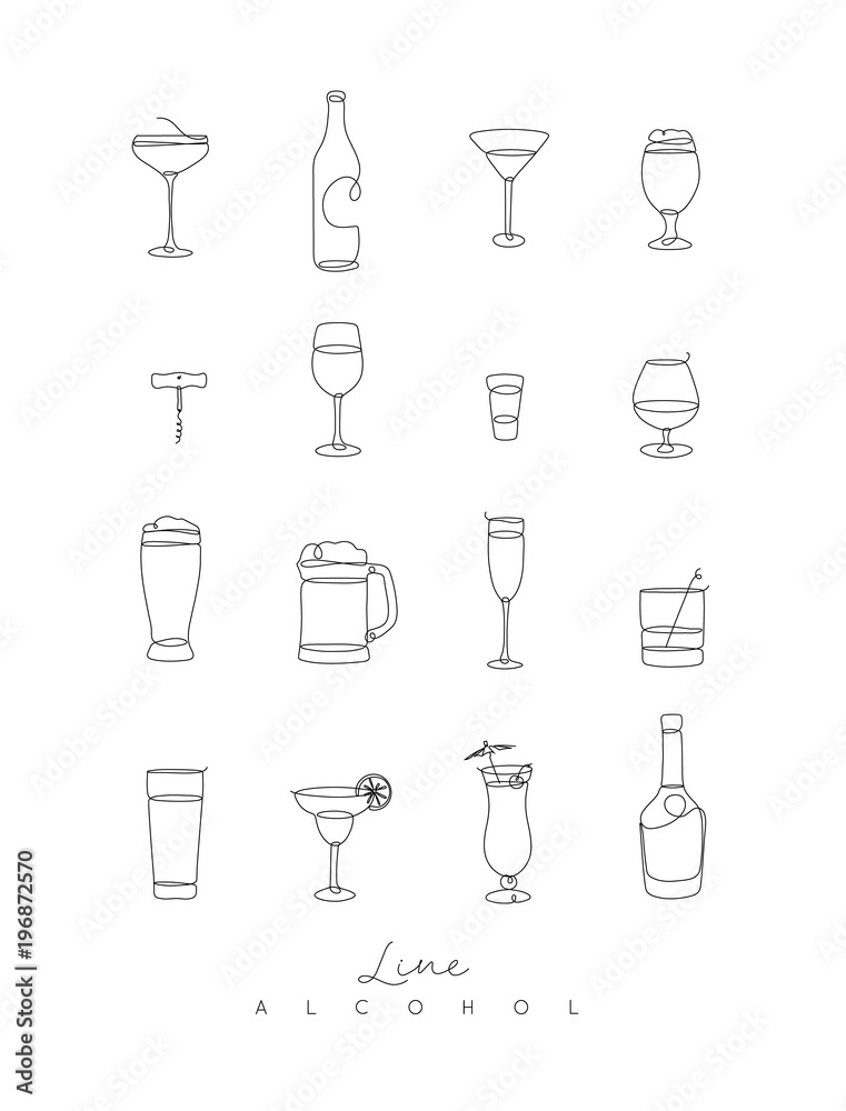 Pen line alcohol icons
