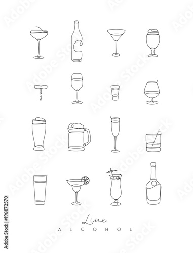 Obraz na płótnie Pen line alcohol icons w salonie