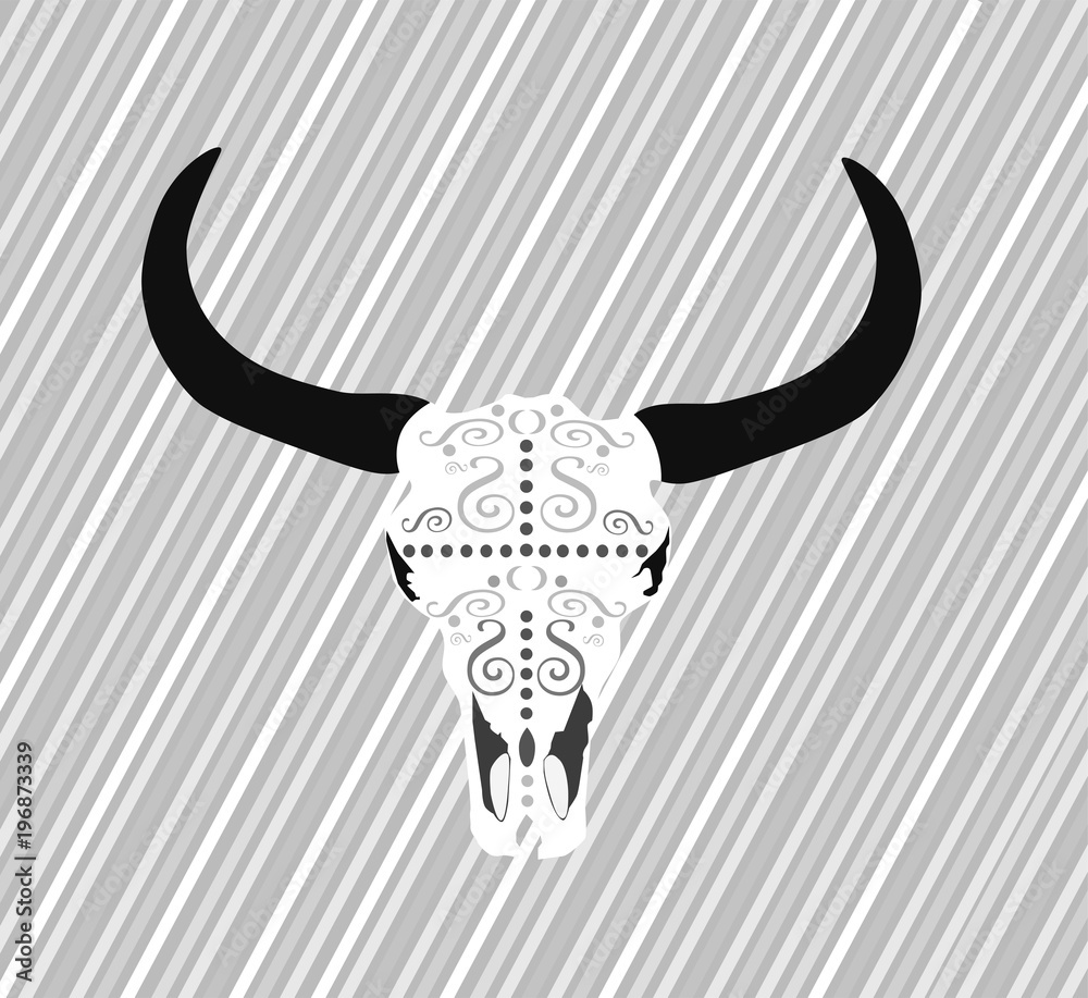 Fototapeta premium Cows head, animal skull white with ornament details