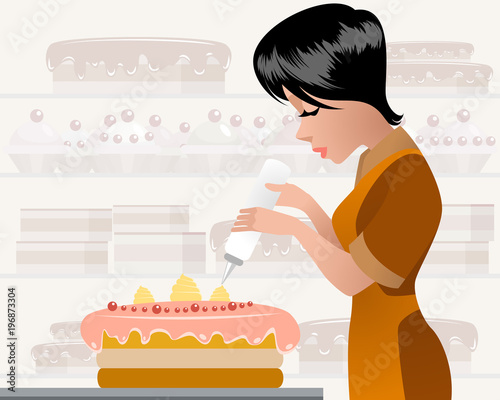 Pastry chef decorating a cake