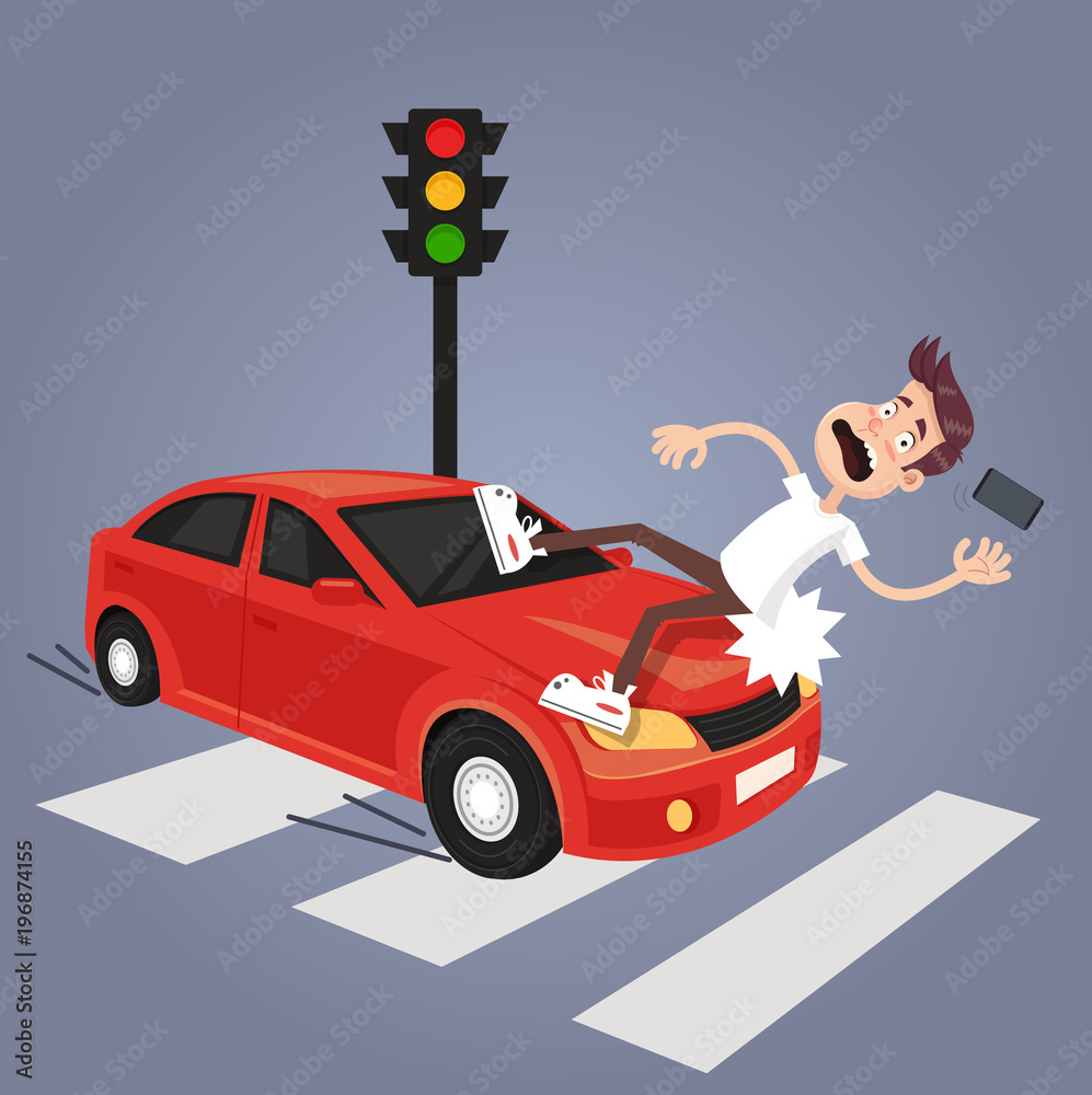 Vector Flat Cartoon Pedestrian Accident Young Man Was Hit