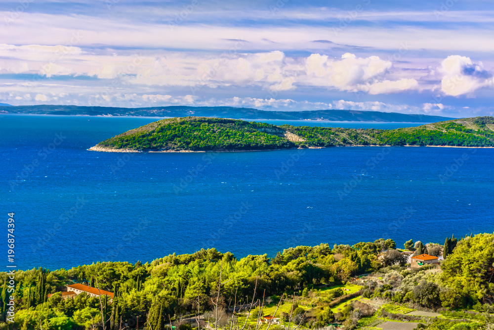 Dalmatia Croatia coastline landscape. / Scenic view at marble nature in Dalmatia region, Ciovo peninsula view. Dalmatia Croatia coastline landscape. / Scenic view at marble nature in Dalmatia region, Ciovo peninsula view.