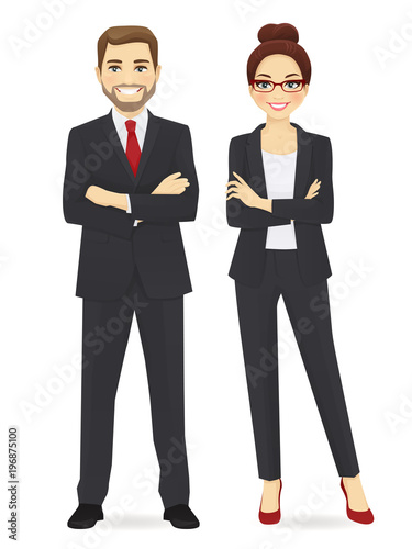 Business woman and man vector illustration set