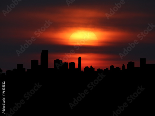 Miami skyline silhouette with sunset illustration