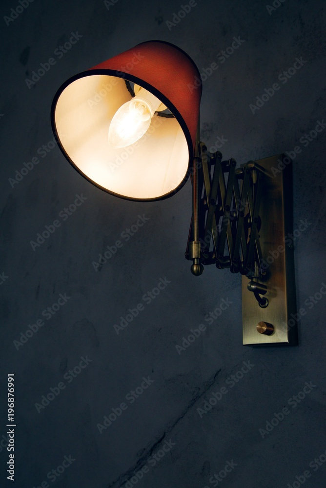 Lamp on the wall. Warm yellow lamp light. Lamp on the wall. Warm yellow lamp light.