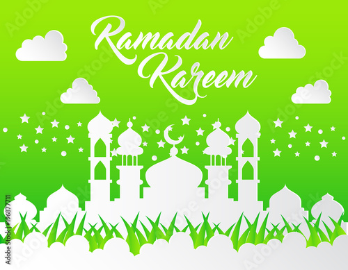 beautiful ramadan kareem background with paper art style