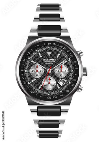 Watch clock chronograph stainless steel design on white background vector illustration. 