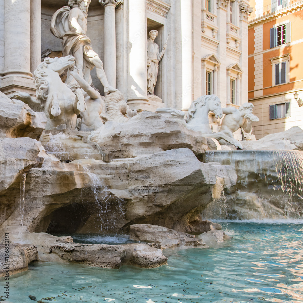 Fountain di Trevi in Rome, Italy. Architectural detail of famous restored Fountain di Trevi ( Fontana di Trevi ).