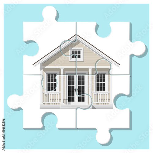 Dream house concept with completed puzzle house on colorful background , vector , illustration