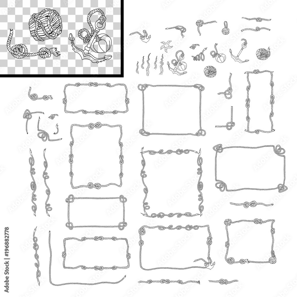 Rope frames and rope knots isolated vector Set Rope frames and rope knots isolated vector Set