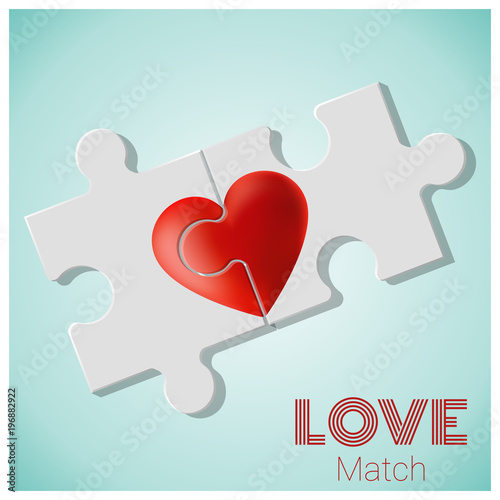 True love concept with pieces of red heart puzzle join together , vector , illustration