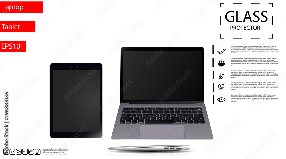 Realistic tablet, laptop on a white background. Vector illustration Realistic tablet, laptop on a white background. Vector illustration