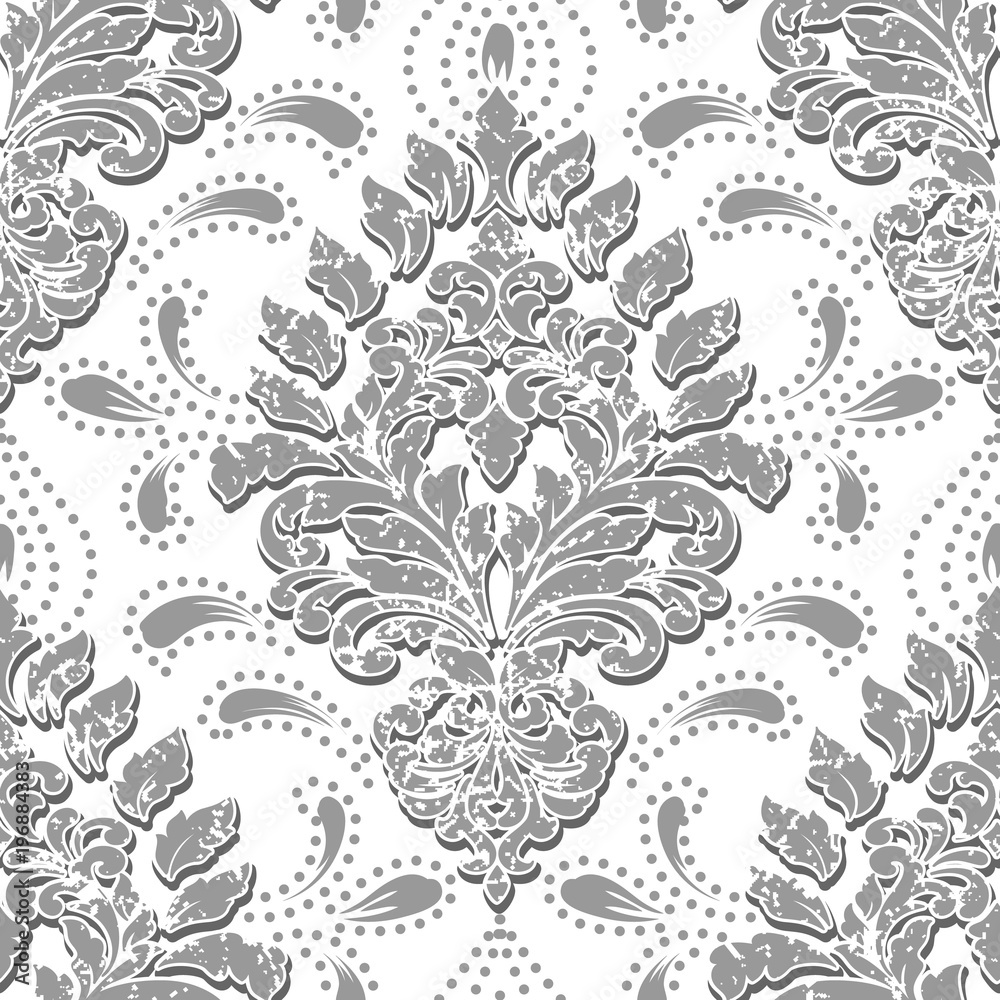 Vector grunge damask seamless pattern element. Classical luxury old fashioned damask ornament, royal victorian seamless texture for wallpapers, textile, wrapping. Exquisite floral baroque template.
