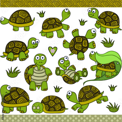 Cute turtle set digital elements
