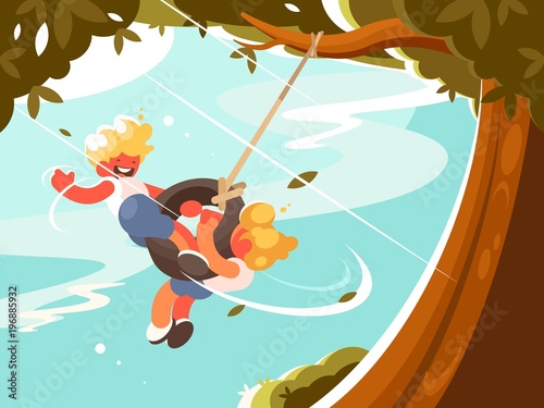 Children swinging on tire