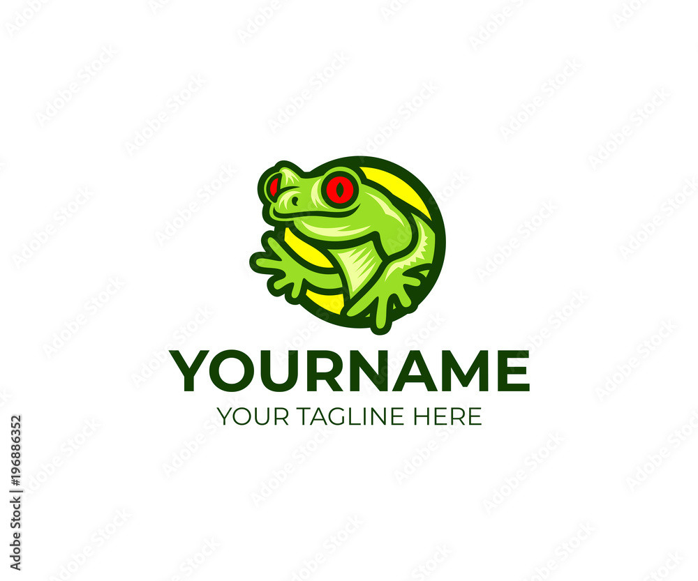 Frog and amphibian logo template. Red-eyed tree frog and toad vector design. Tropical animal illustration Frog and amphibian logo template. Red-eyed tree frog and toad vector design. Tropical animal illustration