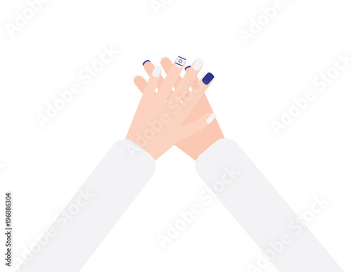 Foto Two hands with blue and white nail polish and israel flag nail decoration