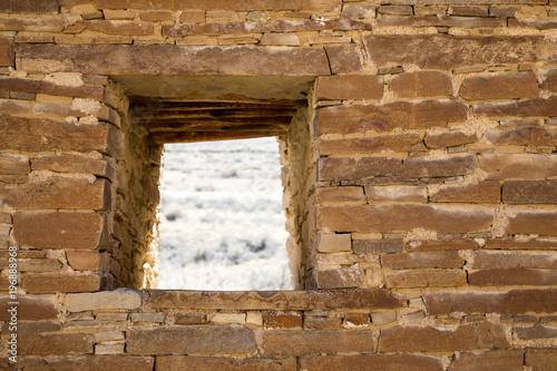 Square window through a wall at Chaco Canyon in New Mexico