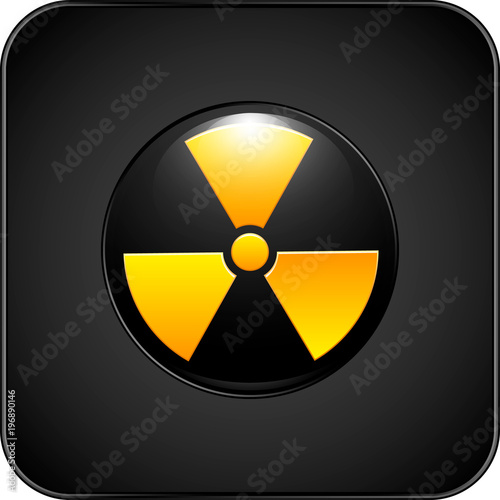 vector illustration nuclear danger icon volumetric with glare on the background of black gradient square with rounded edges with a volumetric bezel