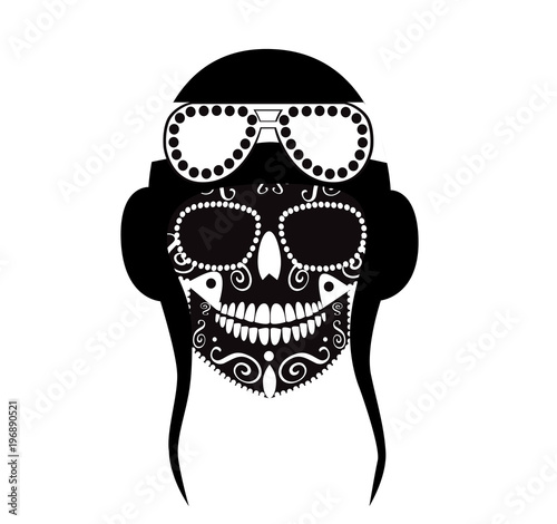 Pilot skull, war icon, vector illustration