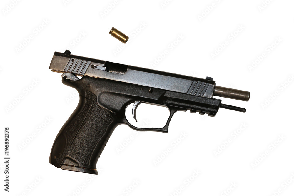 empty 9mm gun with empty bullet isolated from background empty 9mm gun with empty bullet isolated from background