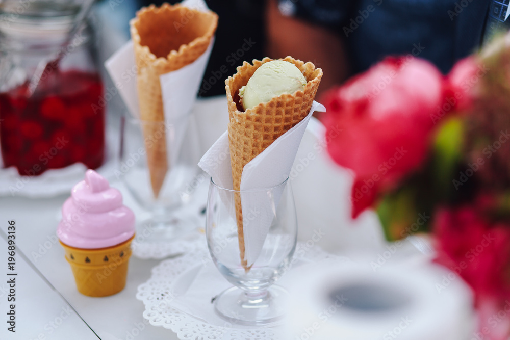 lemon ice cream in a waffle cup