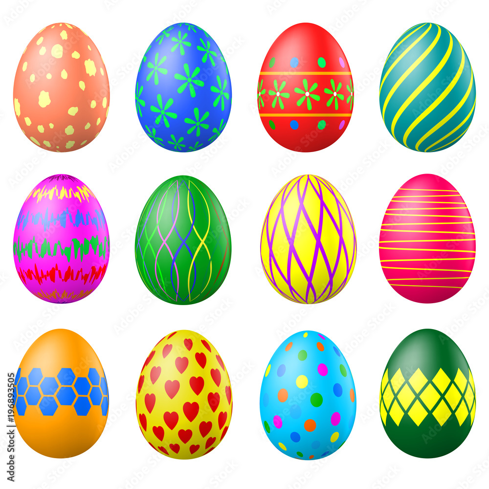 Set of painted Easter eggs with patterns
