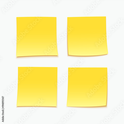 Yellow stick note. Set of four vector sticky notes