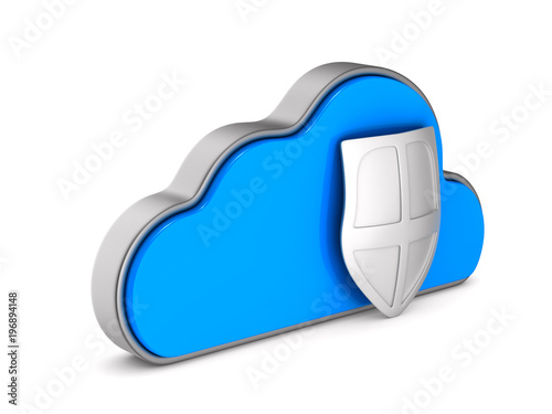 Cloud and shield on white background. Isolated 3D illustration photo