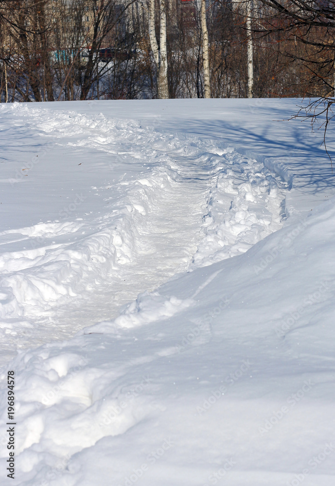 winter trail in the city Park winter trail in the city Park