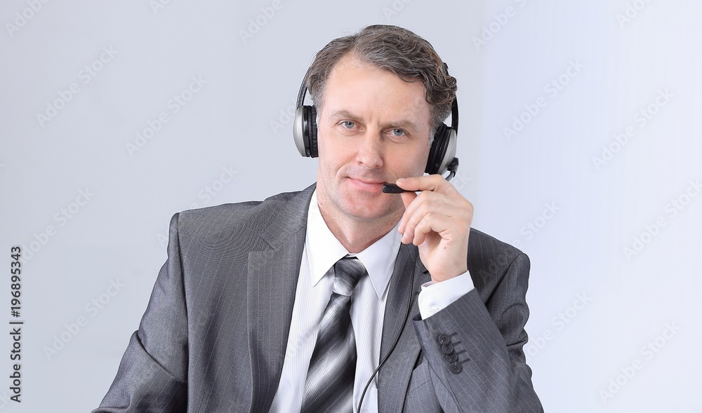 closeup .portrait of confident employee call center closeup .portrait of confident employee call center