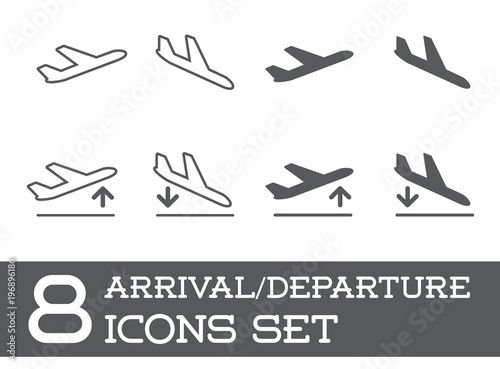 Aircraft or Airplane Icons Set Collection Raster Silhouette Arrivals Departure