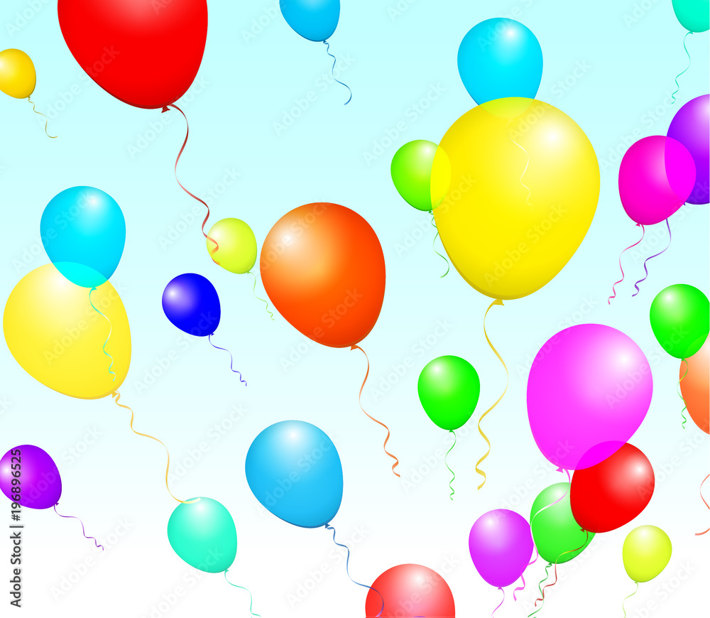 Color Glossy Balloons isolated on Blue in Raster Illustration
