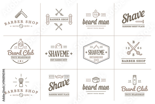 Set of Raster Barber Shop Elements and Shave Shop Icons Illustration can be used as Logo or Icon in premium quality
