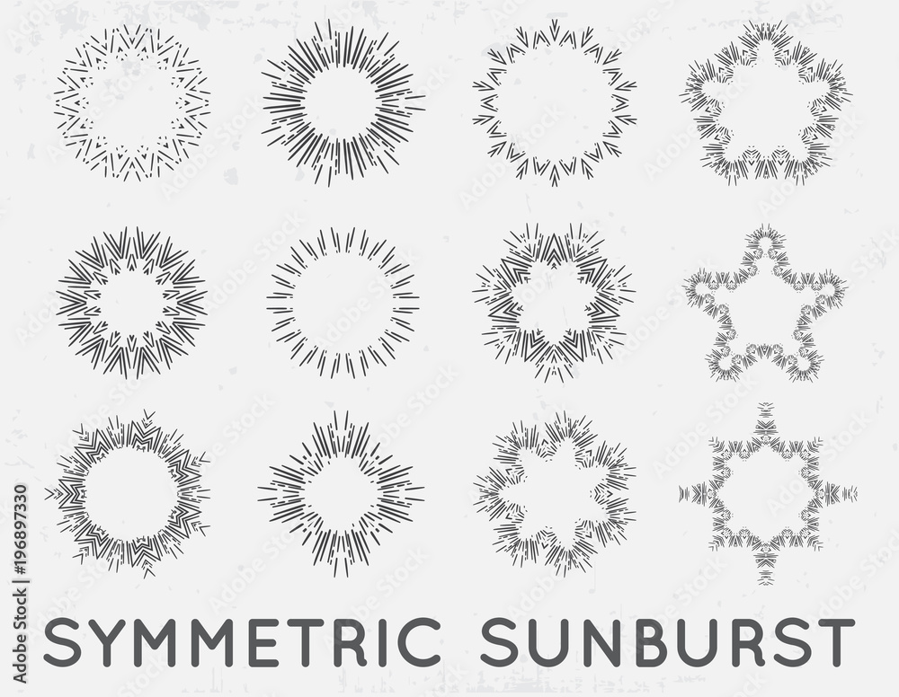 Sun burst vintage shapes collection set of sun ray frames retro raster design elements