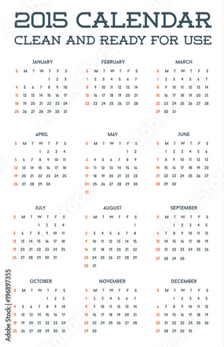 2015 Clean Calendar Template Mockup Brochure Business Simple and Ready for Use in Raster