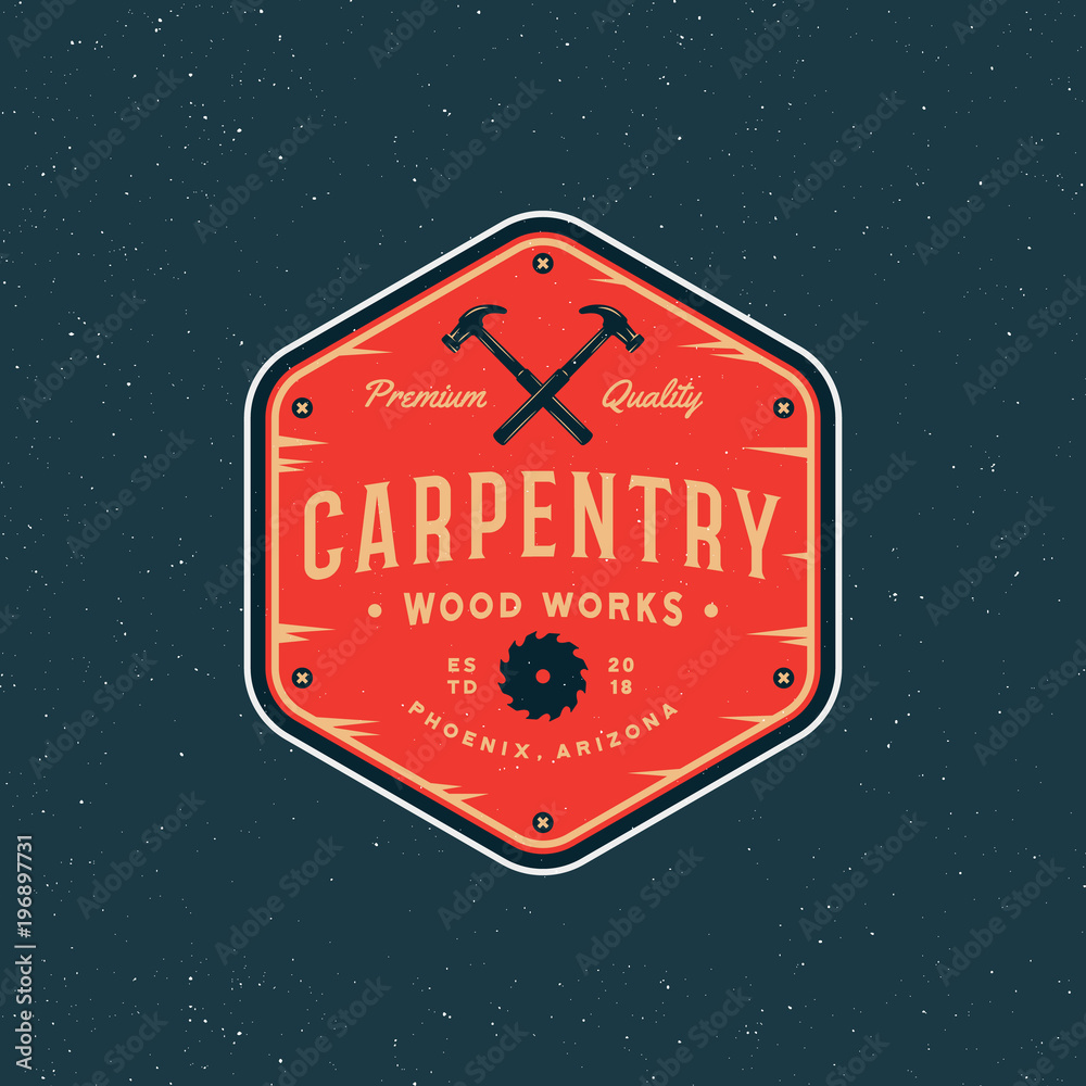 vintage carpentry logo. retro styled wood works emblem. vector ...