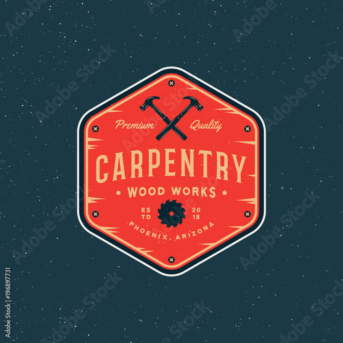 vintage carpentry logo. retro styled wood works emblem. vector illustration