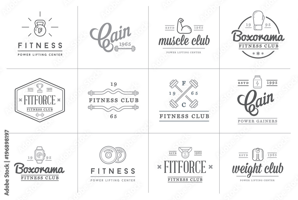 Set of Raster Fitness Aerobics Gym Elements and Fitness Icons Illustration can be used as Logo or Icon in premium quality