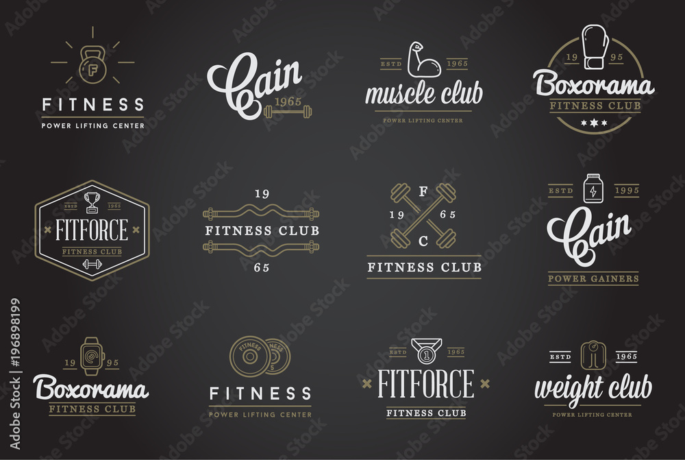 Set of Raster Fitness Aerobics Gym Elements and Fitness Icons Illustration can be used as Logo or Icon in premium quality