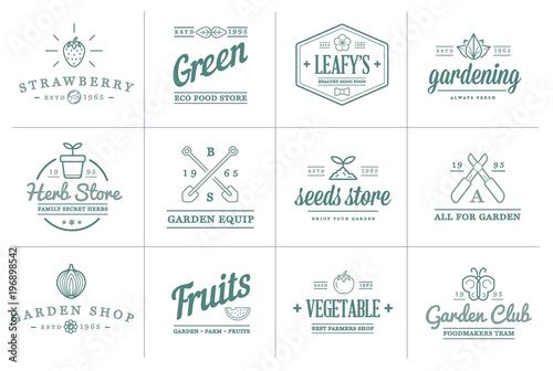 Set of Raster Garden and Farm Elements and Fruits or Vegetables Icons Illustration can be used as Logo or Icon in premium quality