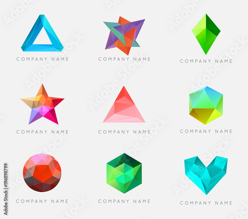 Free Download Trendy Crystal Triangulated Gem Logo Element Perfect for Business Geometric Low Polygon Style Visual Identity Raster Set Collection - GFXLoad