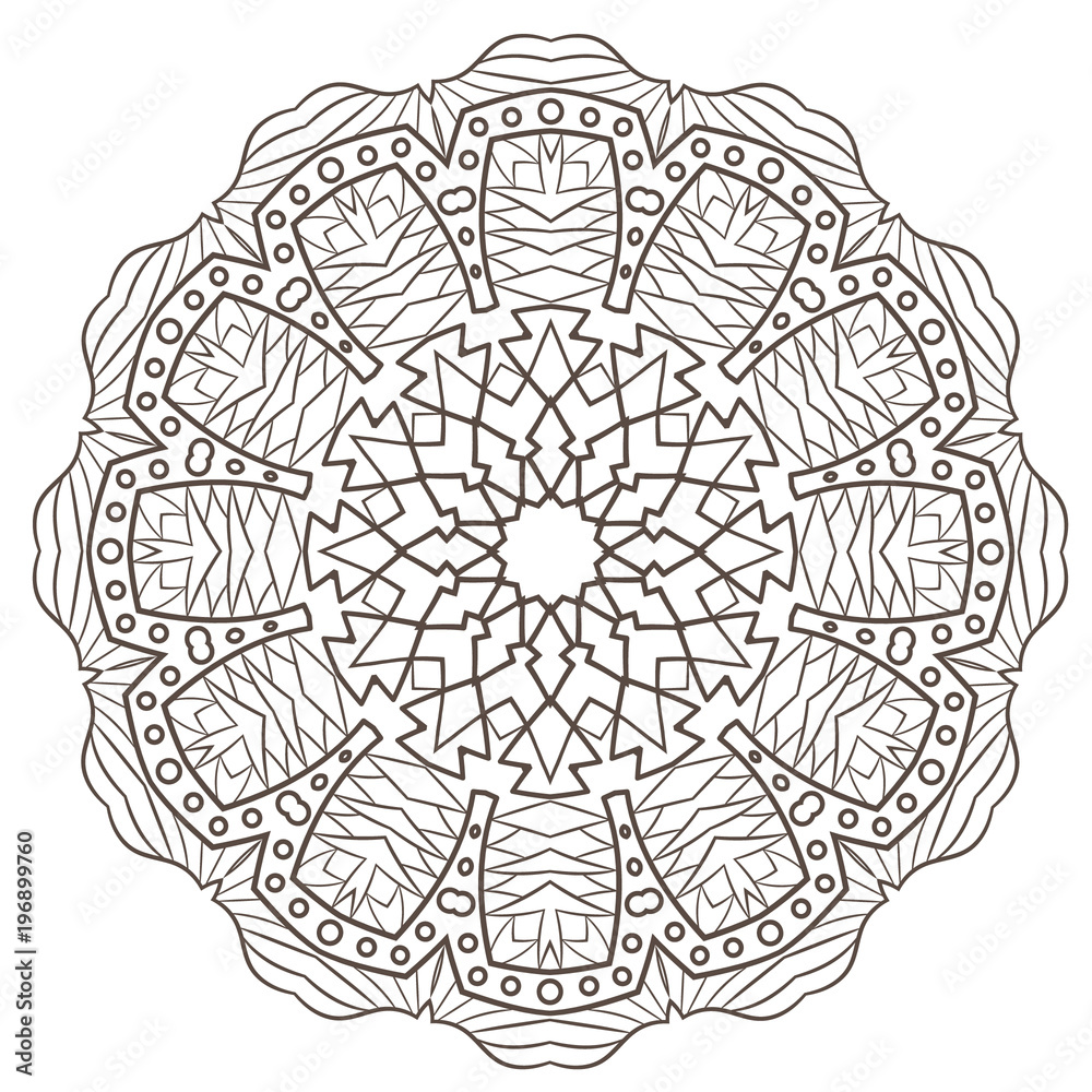Fototapeta premium Ethnic Fractal Mandala Raster Meditation looks like Snowflake or Maya Aztec Pattern or Flower too Isolated on White