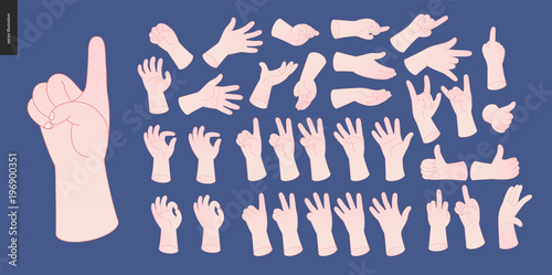 The vector illustrated set of outlined hand drawn hands with various gestures