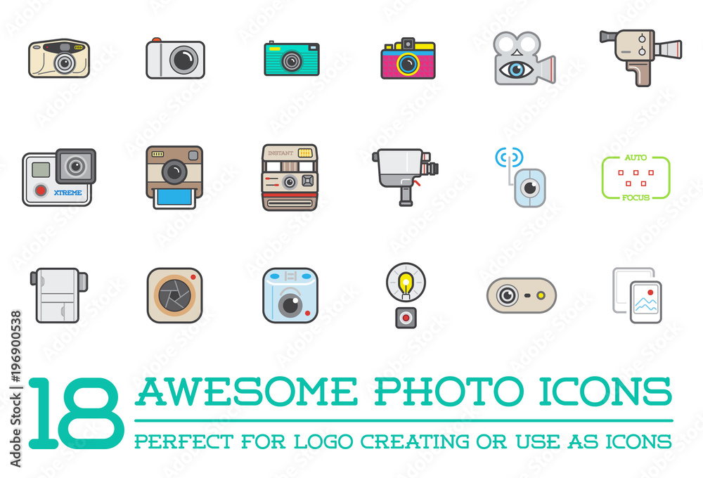 Set of Raster Photo Camera Photography Elements and Video Camera Icons Illustration can be used as Logo or Icon in premium quality Set of Raster Photo Camera Photography Elements and Video Camera Icons Illustration can be used as Logo or Icon in premium quality