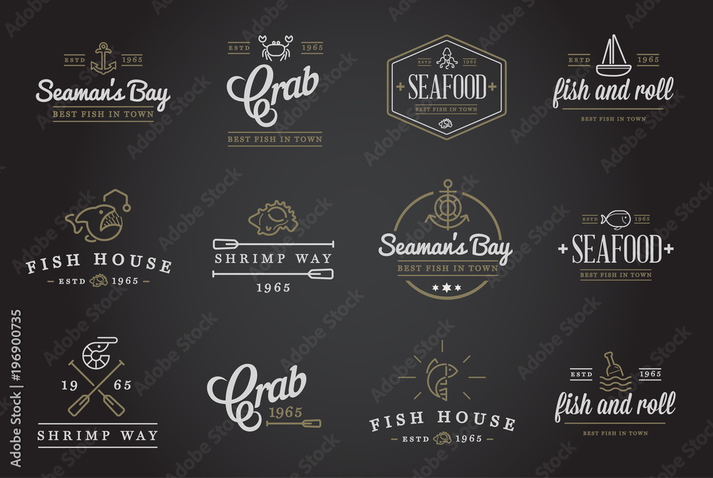 Set of Raster Sea Food Elements and Sea Signs Illustration can be used as Logo or Icon in premium quality