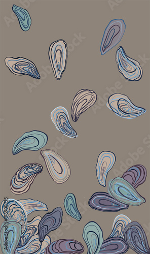  Purple mussels with blue tint. Marine Mytilus. Sea mussels
