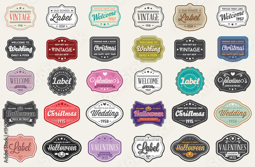 Raster Set of Vintage Retro Styled Premium Design Labels photo