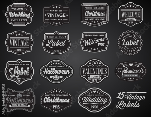 Raster Set of Vintage Retro Styled Premium Design Labels
